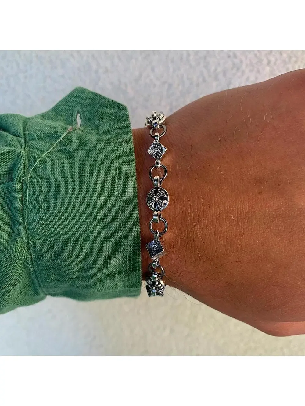Y2k style grunge dice and gothic cross pendant silver punk bracelet. Comes new
